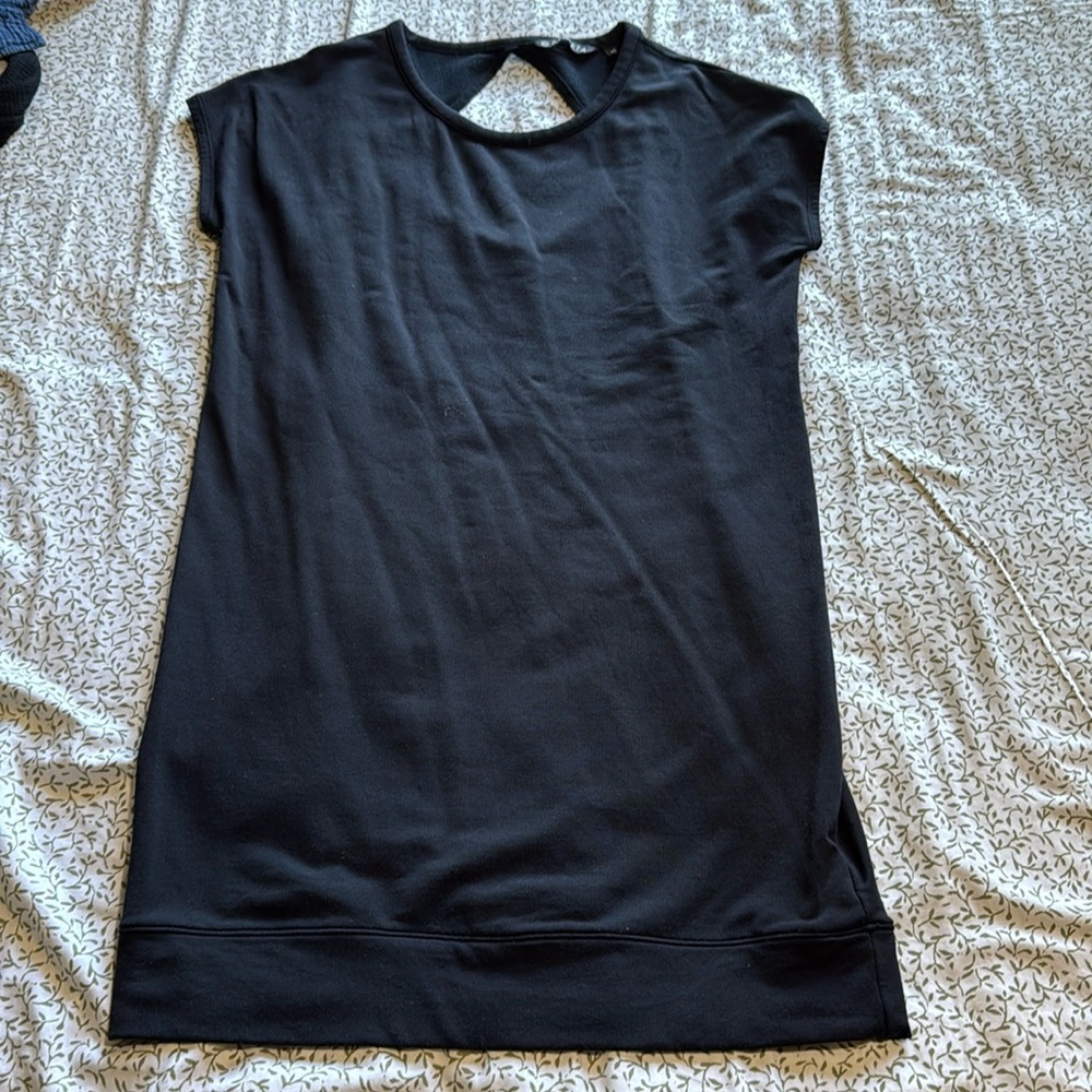 Athleta Sleeveless Crew Dress Black Stretch Nylon Cotton Stretch Knit Size XS